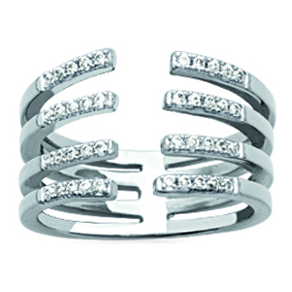 Bague ouverte argent \'Sissi\' blanc (rhodié) - 11 mm - [N2911]