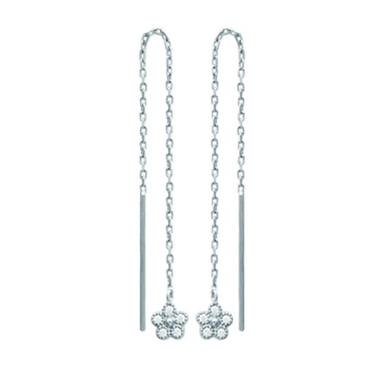 Boucles Argent \'Flora\' blanc argenté (rhodié) - 63x5 mm - [N3034]