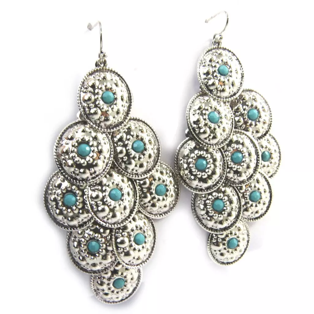 les trésors de lily Boucles 'Navajos' turquoise argenté [N3121]