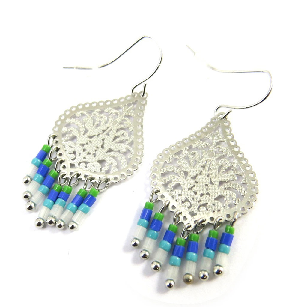 Boucles Créateur \'Navajos\' bleu vert argenté - [N3126]