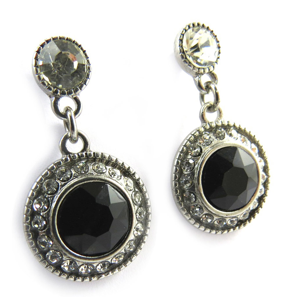 Boucles Créateur \'Sissi\' noir blanc argenté - [N3136]