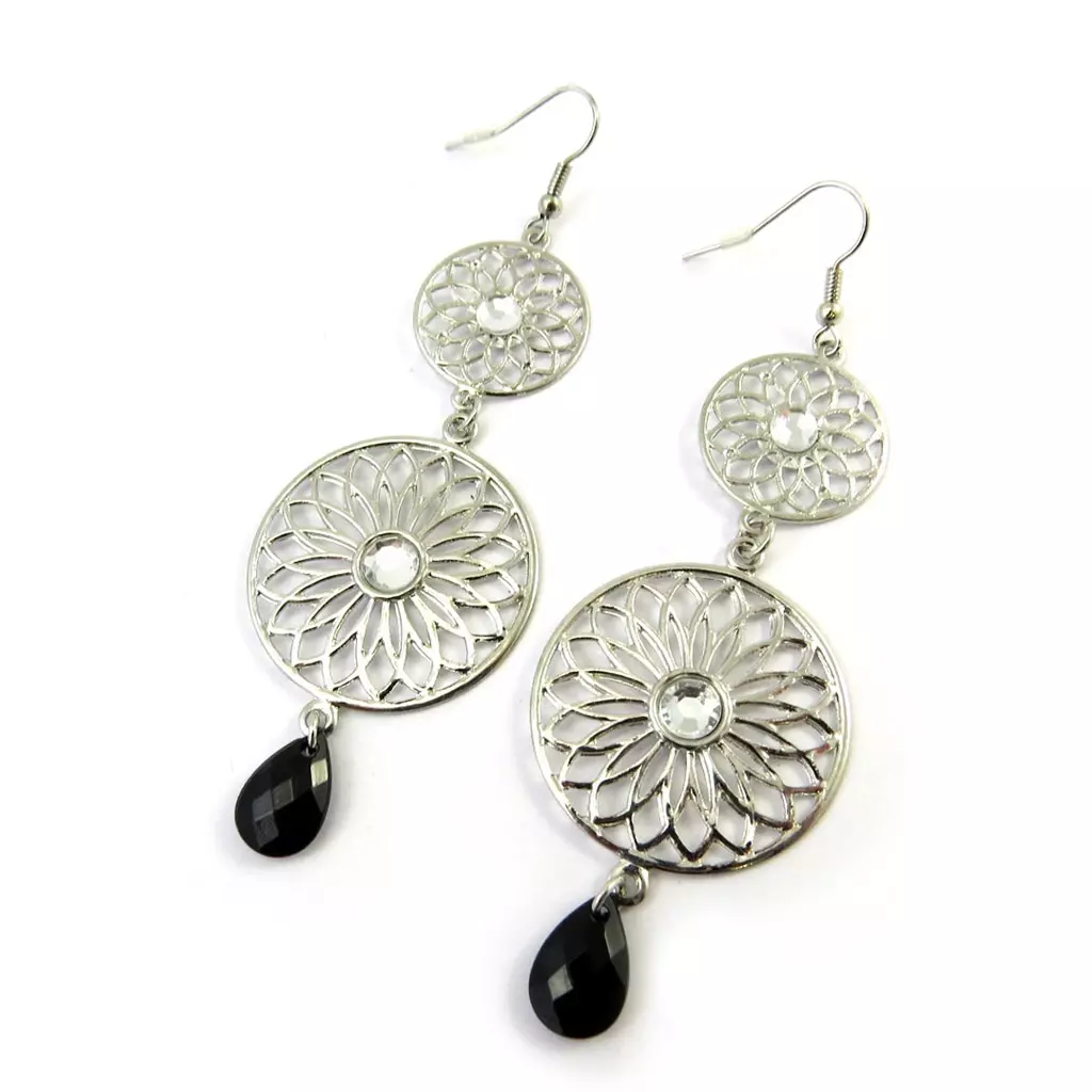 les trésors de lily Boucles 'Navajos' noir argenté [N3163]