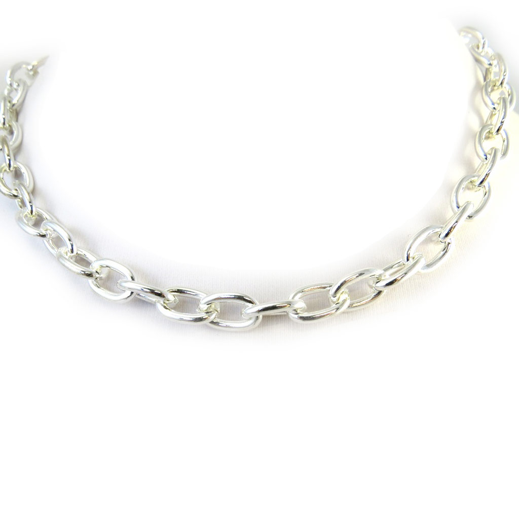 Chaine \'Maille Jaseron\' argenté - 38 cm 8 mm - [N3183]