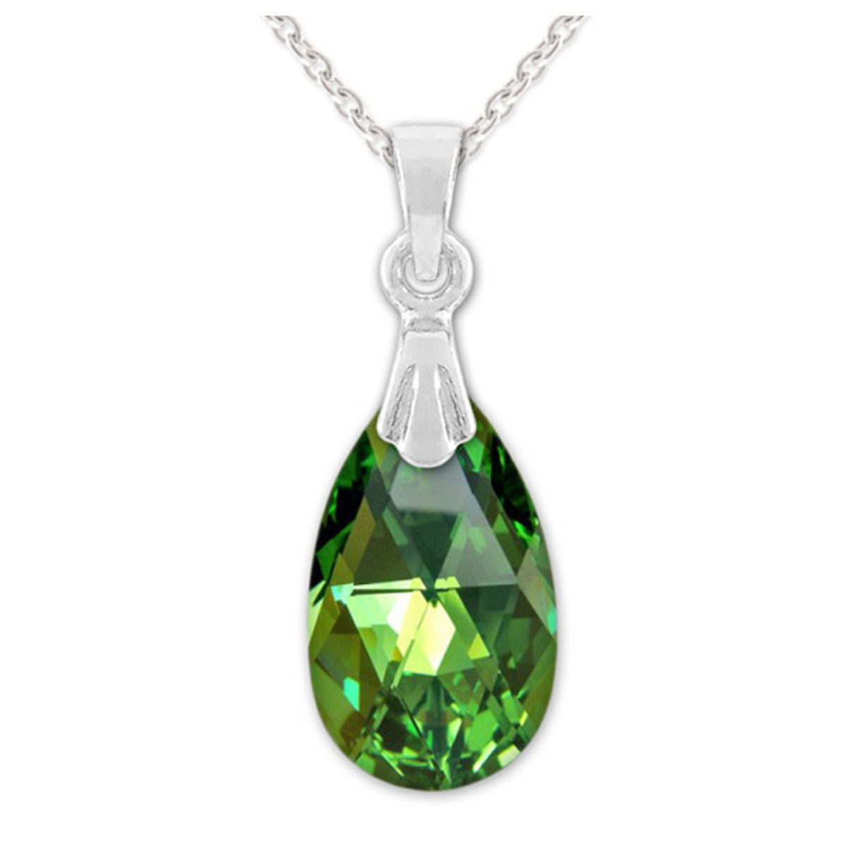 Collier argent artisanal \'Sissi\' péridot AB argenté - 18x9 mm - [R0962]