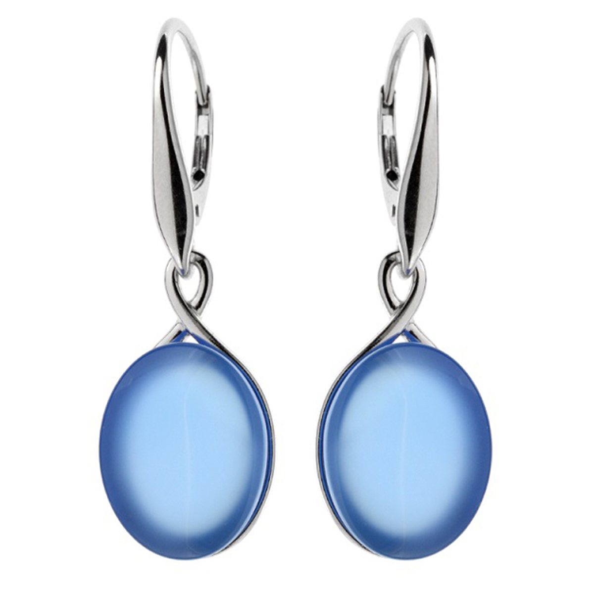 Boucles d\'oreilles Argent \'Meghan\' agate bleue argenté (rhodié) - 14x11 mm - [Q7966]