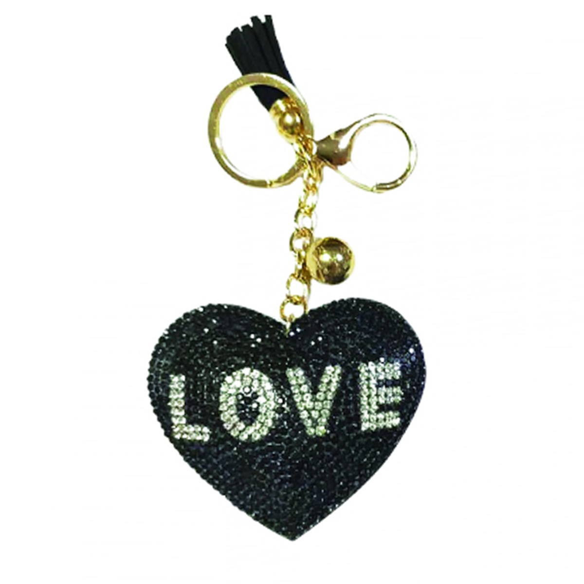 Porte-clés strass \'Love\' noir blanc - 67x55 mm - [R1986]
