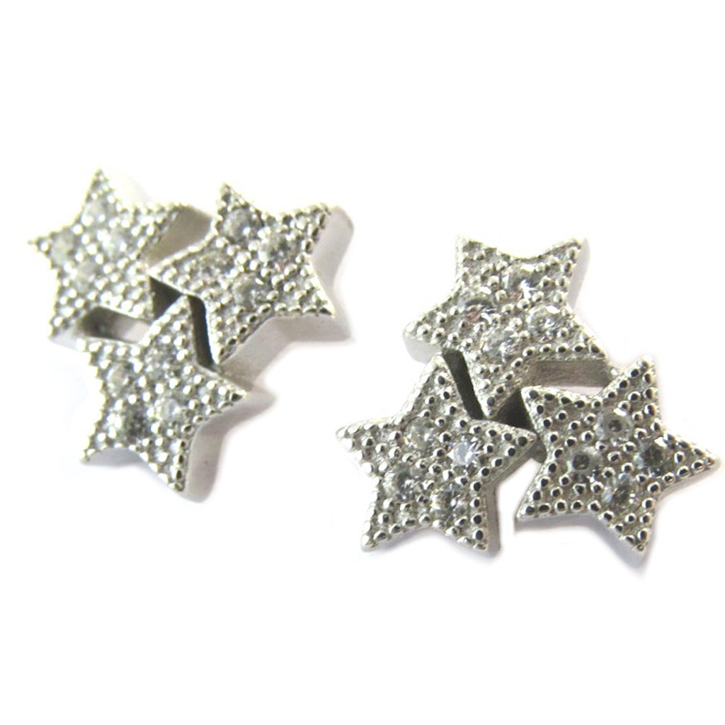Boucles Argent \'Etoiles\' blanc - [P1709]
