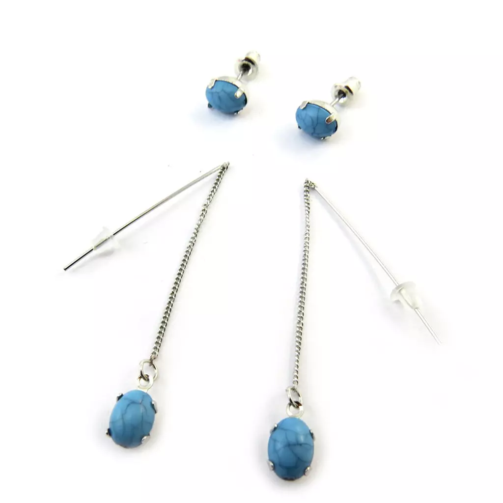 les trésors de lily 2 paires de boucles 'Mineralia' bleu [N3720]