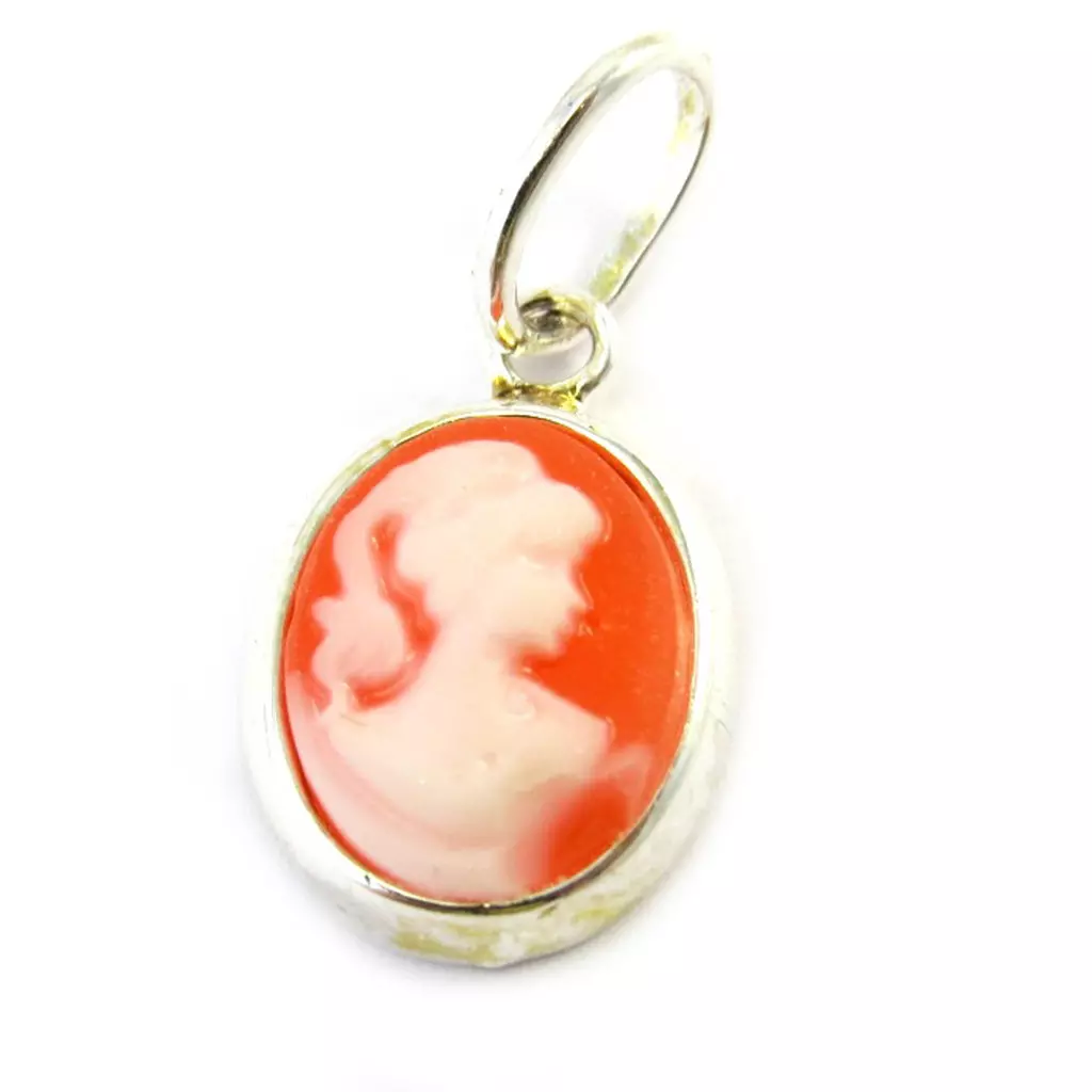 les trésors de lily Pendentif argent 'Camee' orange argenté 20x10 mm [M6492]