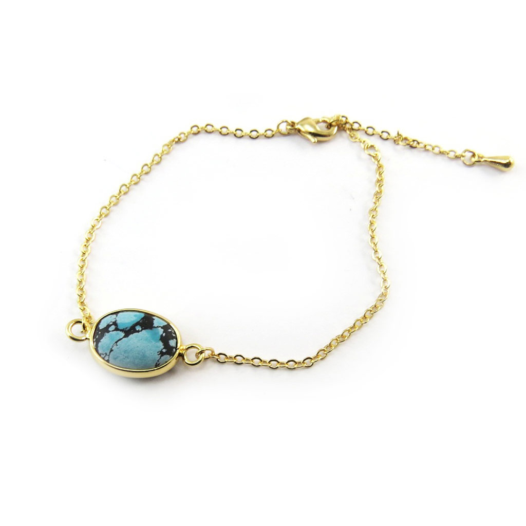 Bracelet créateur \'Minéralia\' turquoise doré - [N3738]