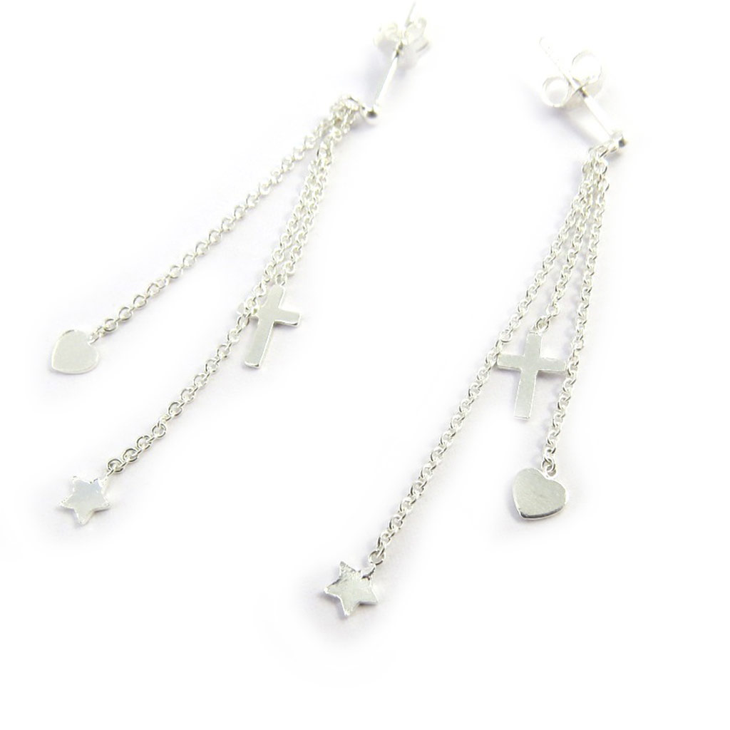 Boucles Argent \'Love Chorégraphie\' (étoile, croix) - [M6527]