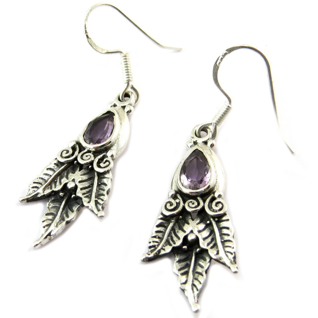 Boucles Argent \'Heaven\' améthyste - 30x15 mm - [P3764]