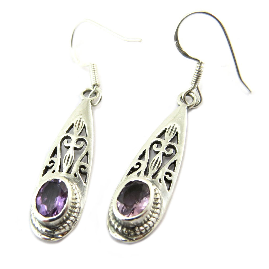 Boucles Argent \'Heaven\' améthyste - 30x9 mm - [P3765]