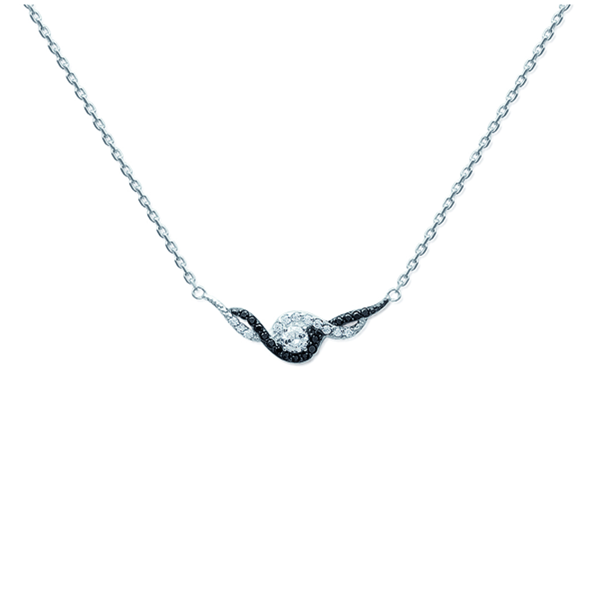 Collier Argent \'Scarlett\' noir blanc (rhodié) - 30x8 mm - [I8093]