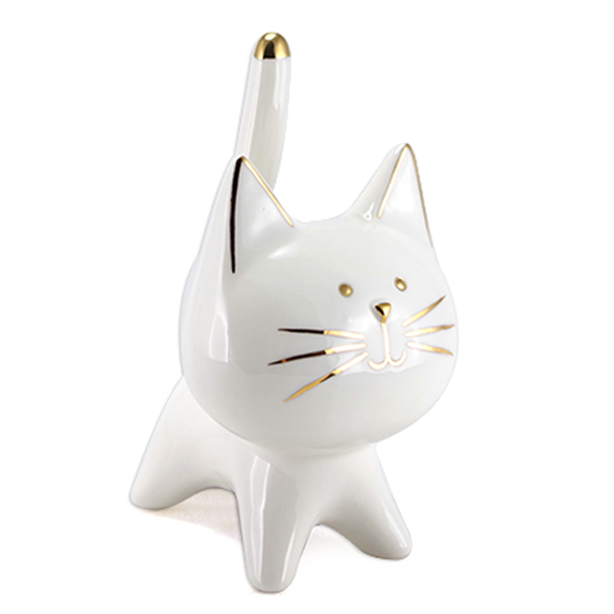 Figurine Porte Bagues Ceramique Chat Ivoire Dore 153x10x85 Cm A0275