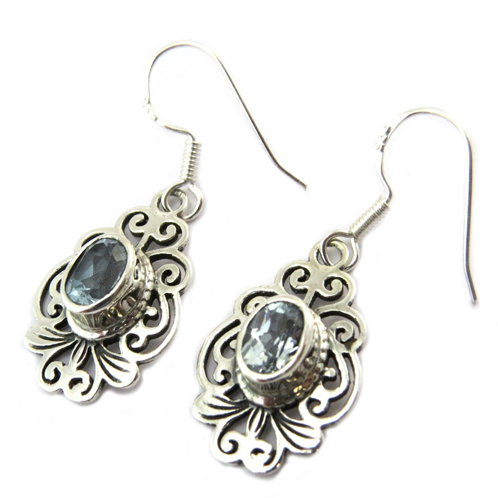Boucles Argent \'Heaven\' topaze bleue - 20x15 mm - [P3772]