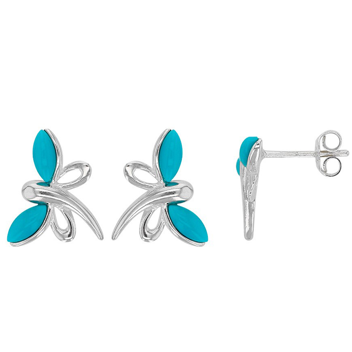 Boucles Argent \'Libellules\' turquoise nacre - 15x10 mm - [Q0551]