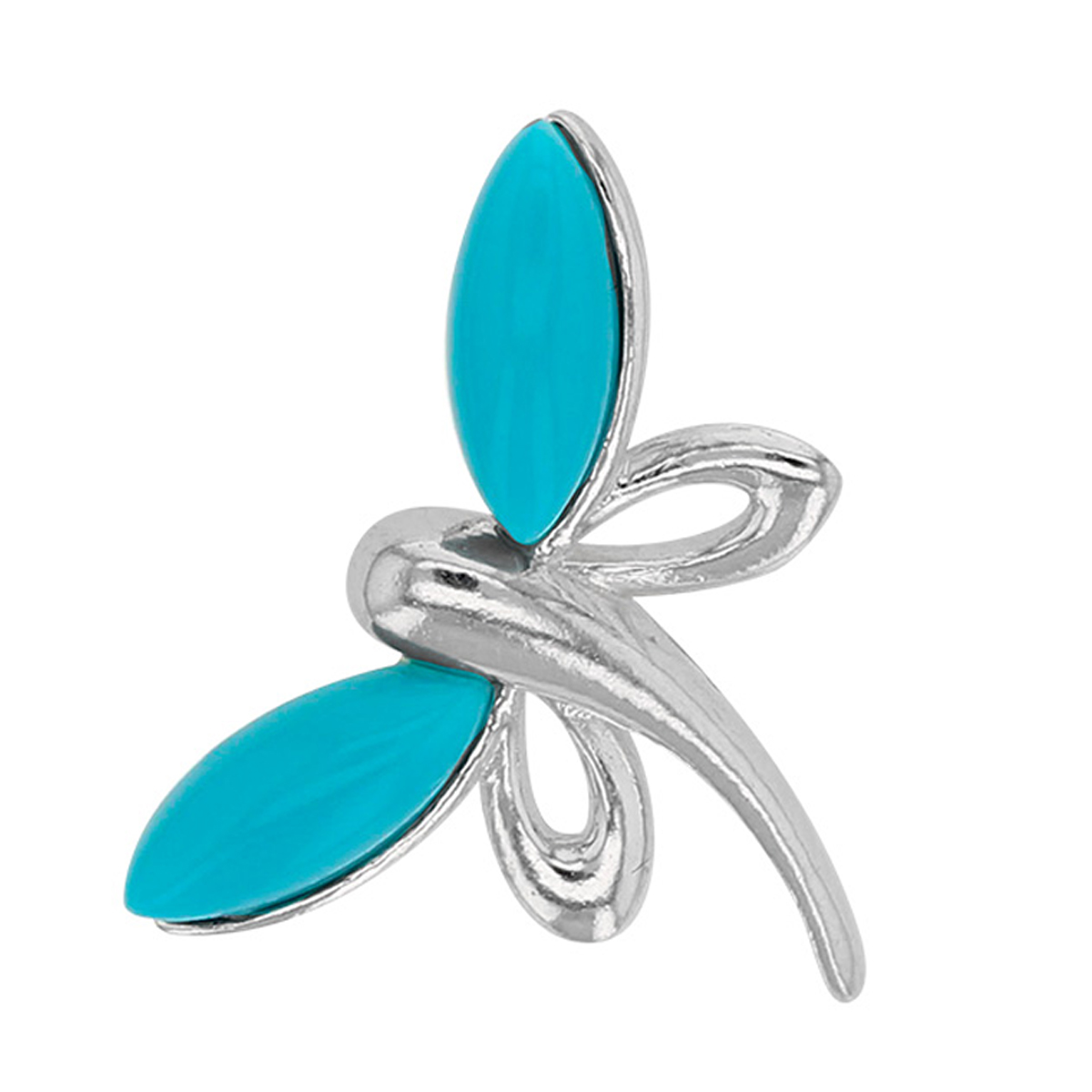 Pendentif Argent \'Libellules\' turquoise argenté (rhodié) - 22x15 mm - [Q0552]
