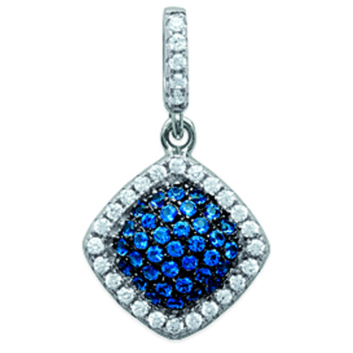 Pendentif Argent \'Sissi\' bleu blanc (rhodié) - 12x12 mm - [L6283]