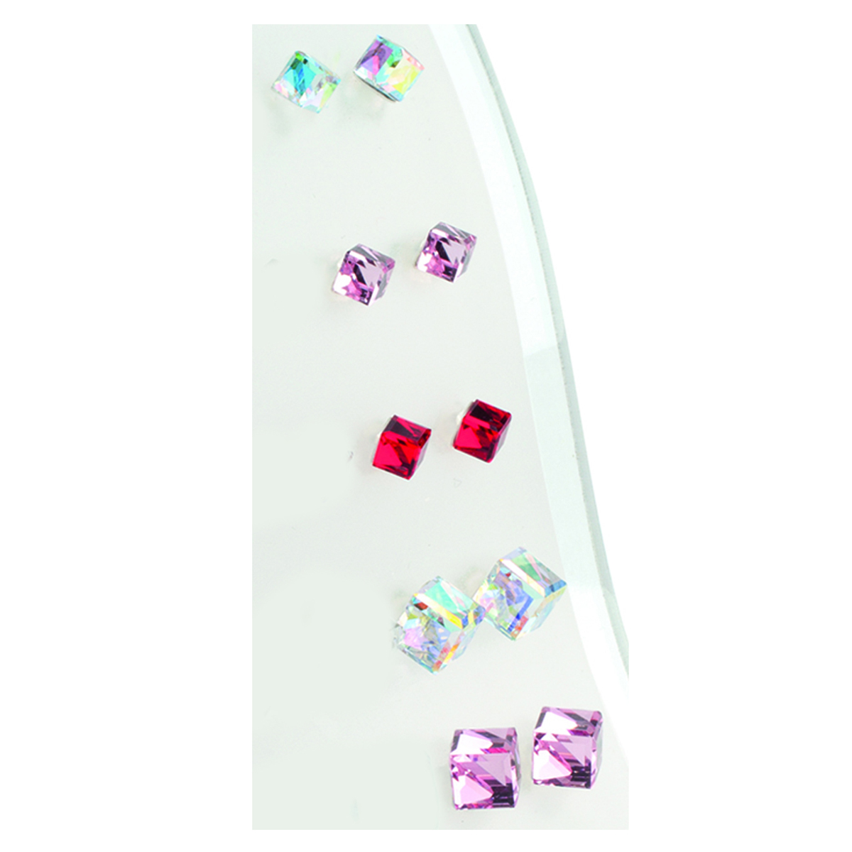 Set de 5 paires de boucles \'Cubes de Cristal\' camaïeu rose rouge blanc - 4 et 6 mm - [L6299]