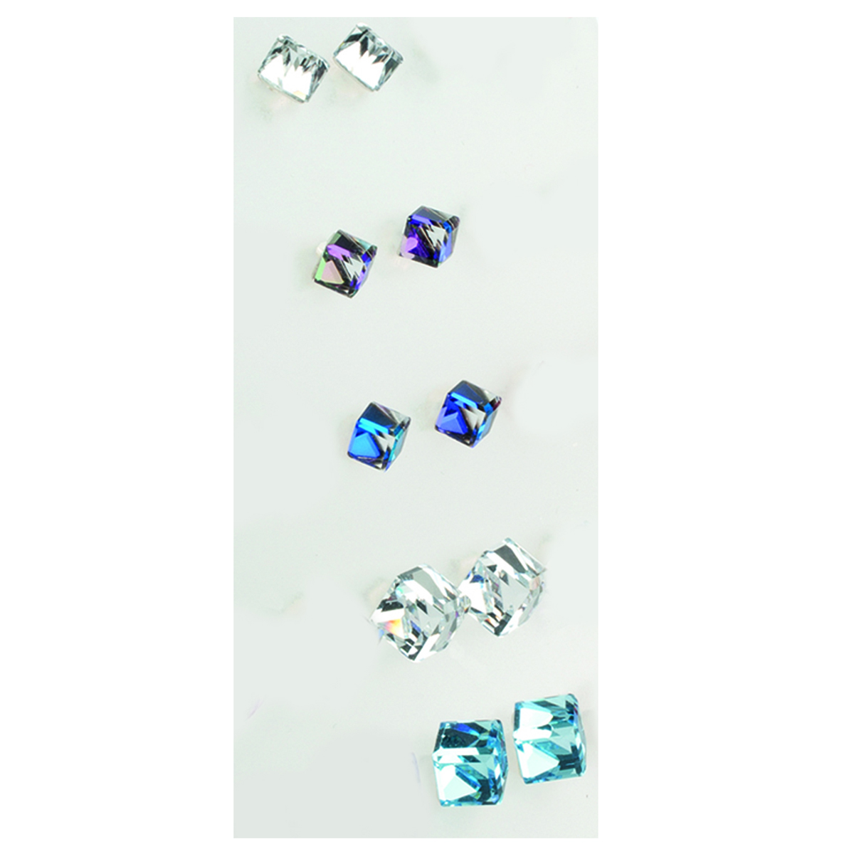 Set de 5 paires de boucles \'Cubes de Cristal\' blanc bleu - 4 et  6 mm - [L6300]