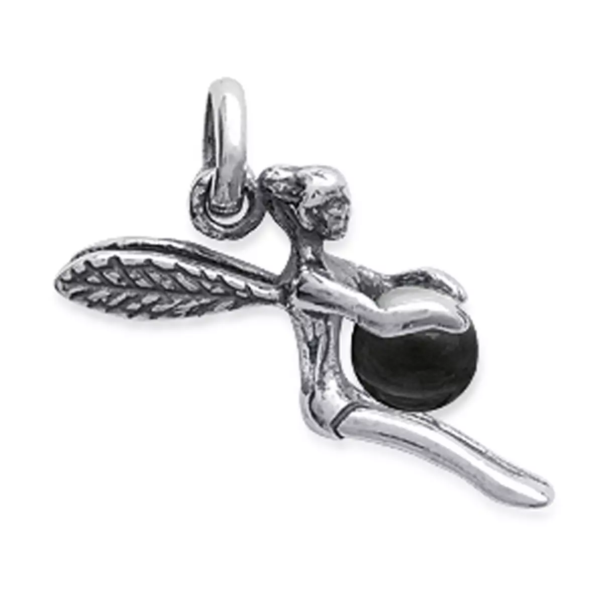 les trésors de lily Pendentif Argent 'Fée Clochette' onyx (rhodié) 25x10 mm [N3963]