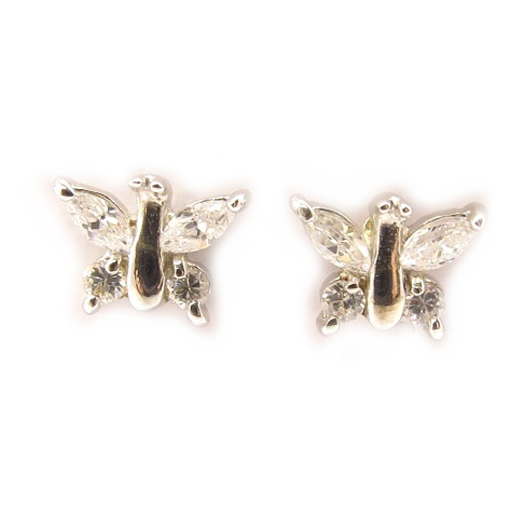 Boucles Argent \'Papillons de Charme\' Blanc - [C4742]