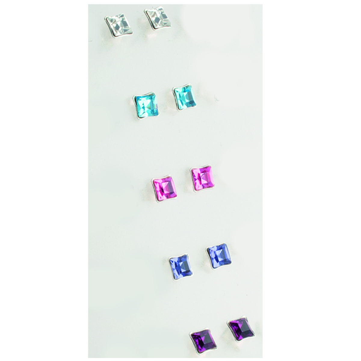 Set de 5 paires de \'Brillants carré\' - 4 mm - [L6310]