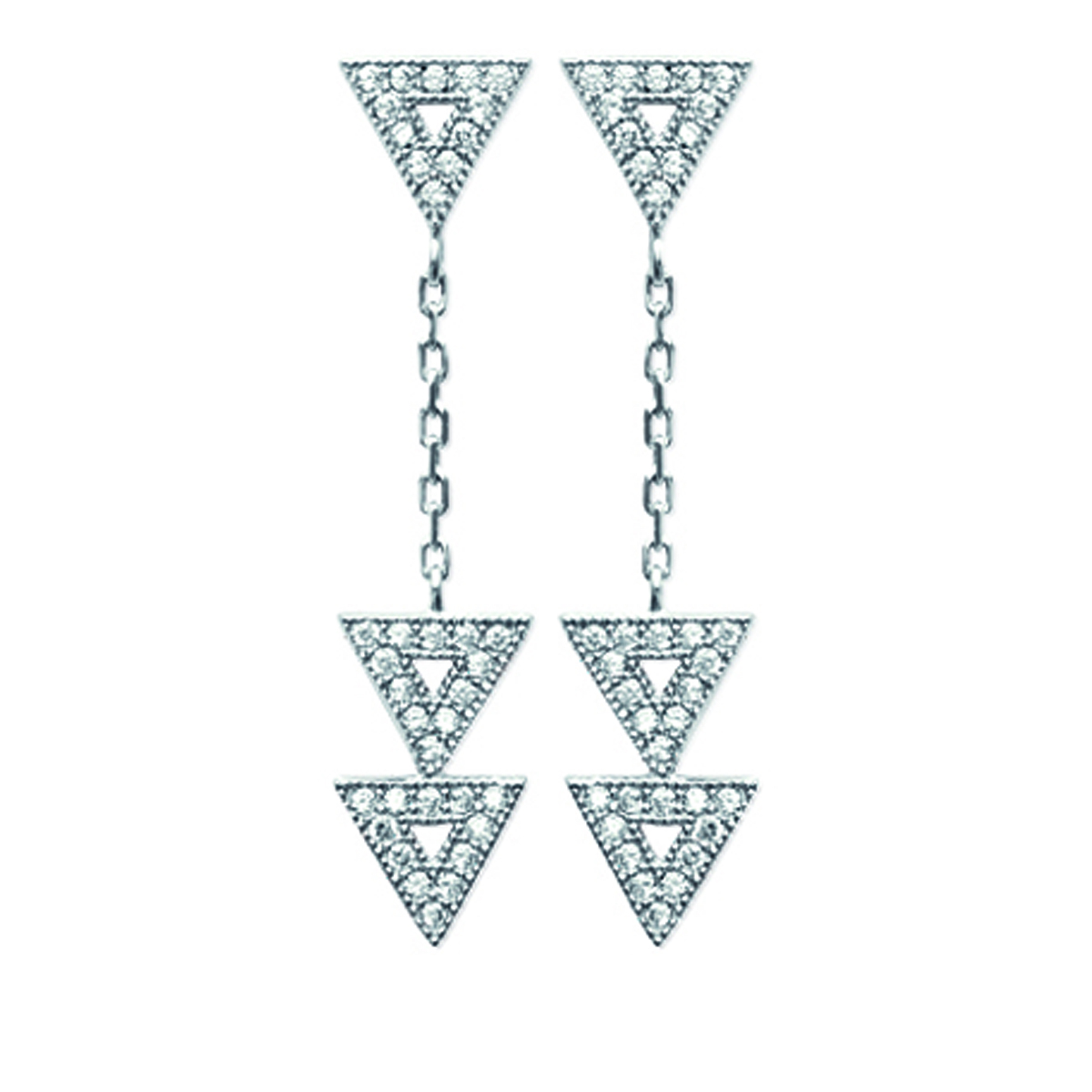Boucles Argent \'Triangle\' blanc argenté (rhodié) - 12x8 mm - [N3994]