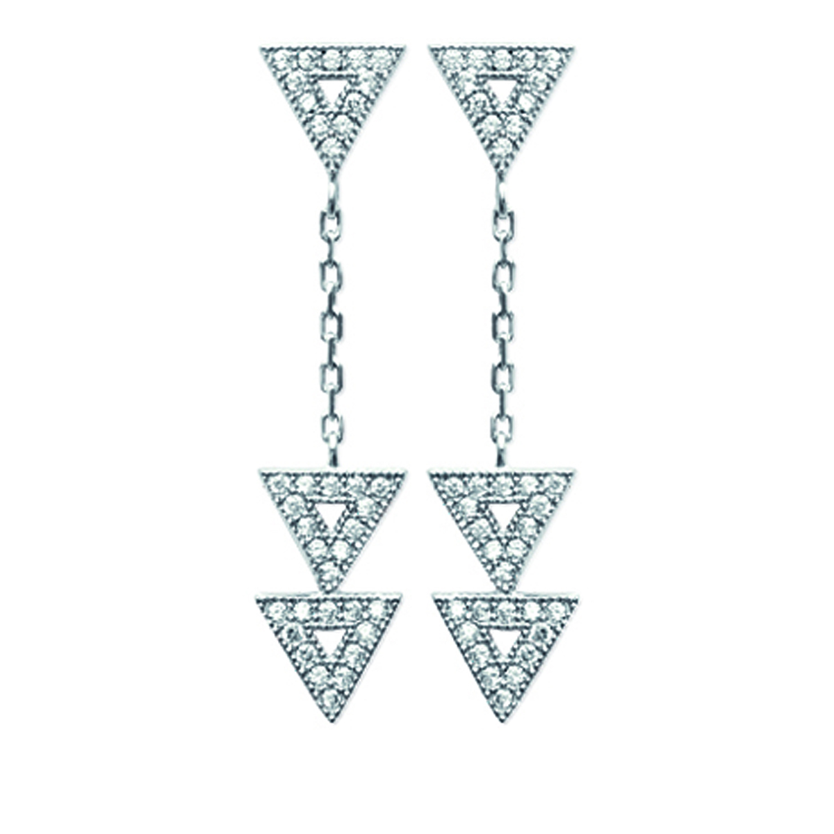 Boucles Argent \'Triangle\' blanc argenté (rhodié) - 12x8 mm - [N3994]