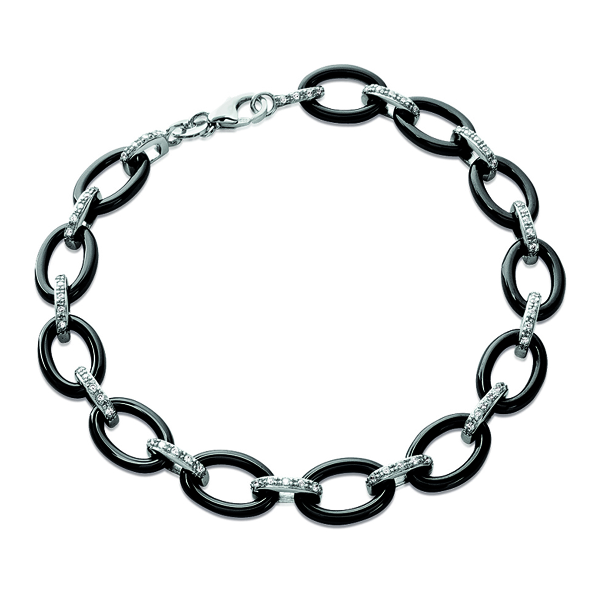 Bracelet Argent \'Sissi\' noir (céramique) rhodié - 9 mm - [L6331]