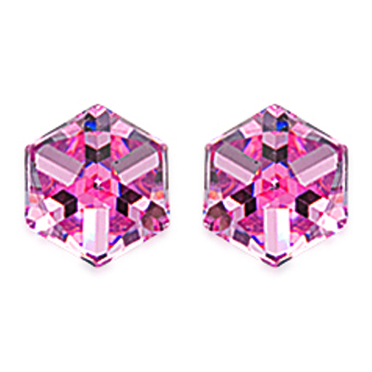 Boucles Argent \'Cubes de Cristal\' Rose - 6 mm - [C4983]