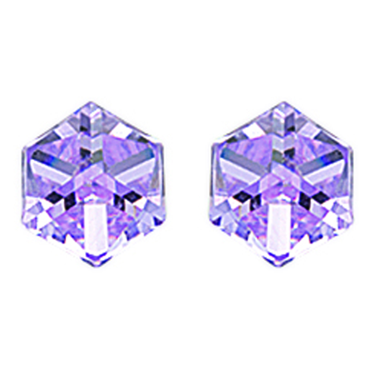 Boucles Argent \'Cubes de Cristal\' Mauve - 6 mm - [C4984]