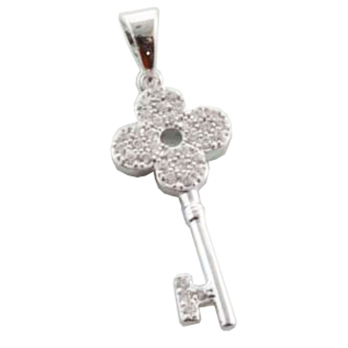 Pendentif Argent \'Clé de la Chance\' blanc argenté (rhodié) - 26x12 mm - [N4036]