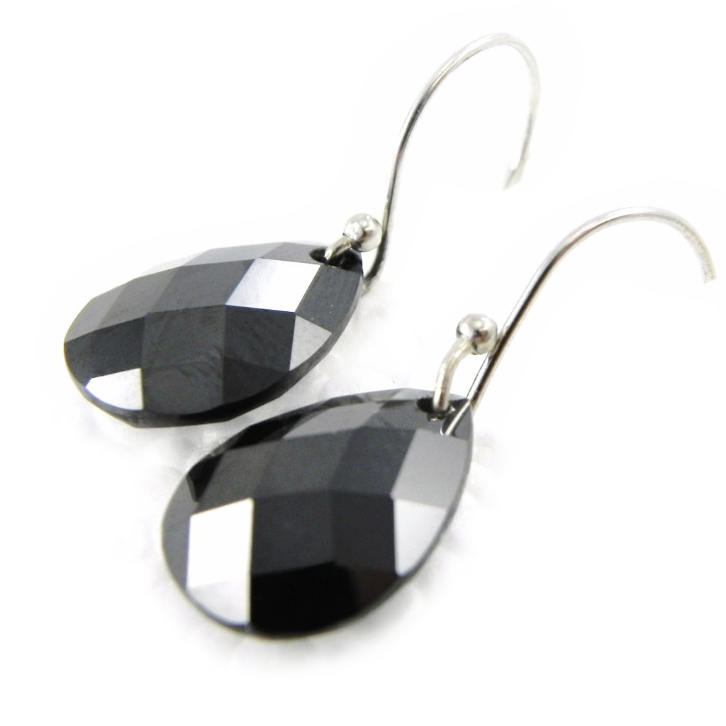 Boucles Argent \'Linda\' Noir argenté (rhodié) - 15x12 mm - [C6920]