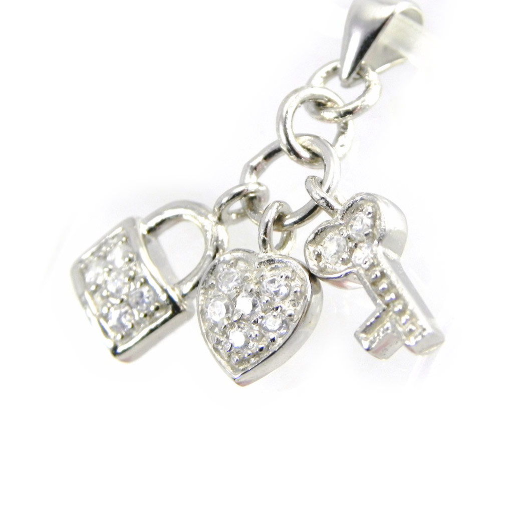 Pendentif Argent \'Clés du bonheur\' Blanc - [C6966]