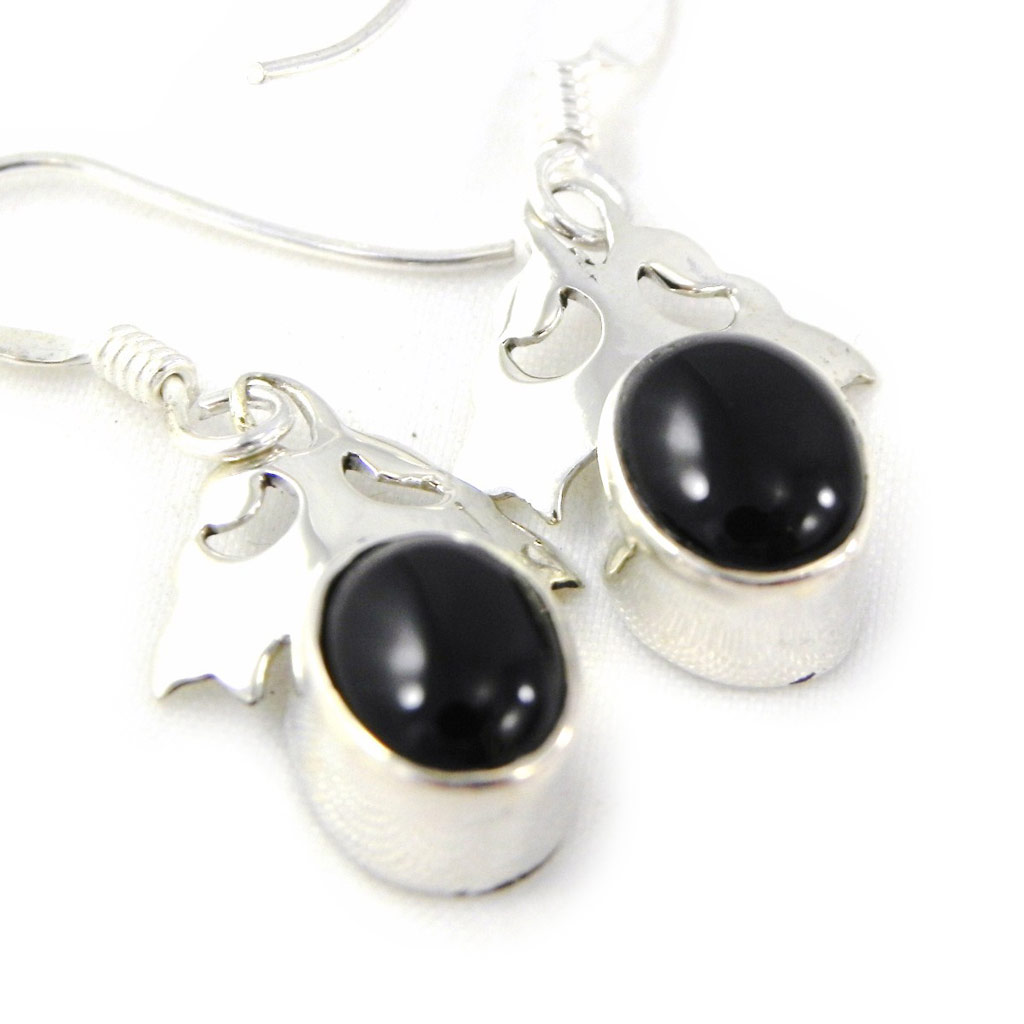 Boucles Argent \'Charmes\' Onyx - [C7153]
