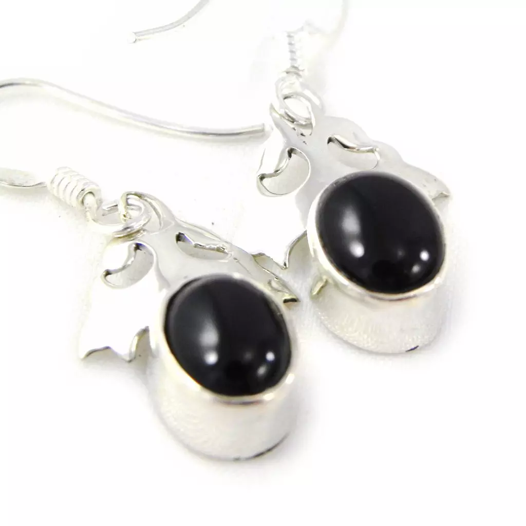 les trésors de lily Boucles Argent 'Charmes' Onyx [C7153]