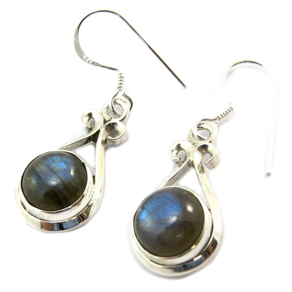 Boucles Argent \'Heaven\' labradorite - 20x10 mm - [P3788]