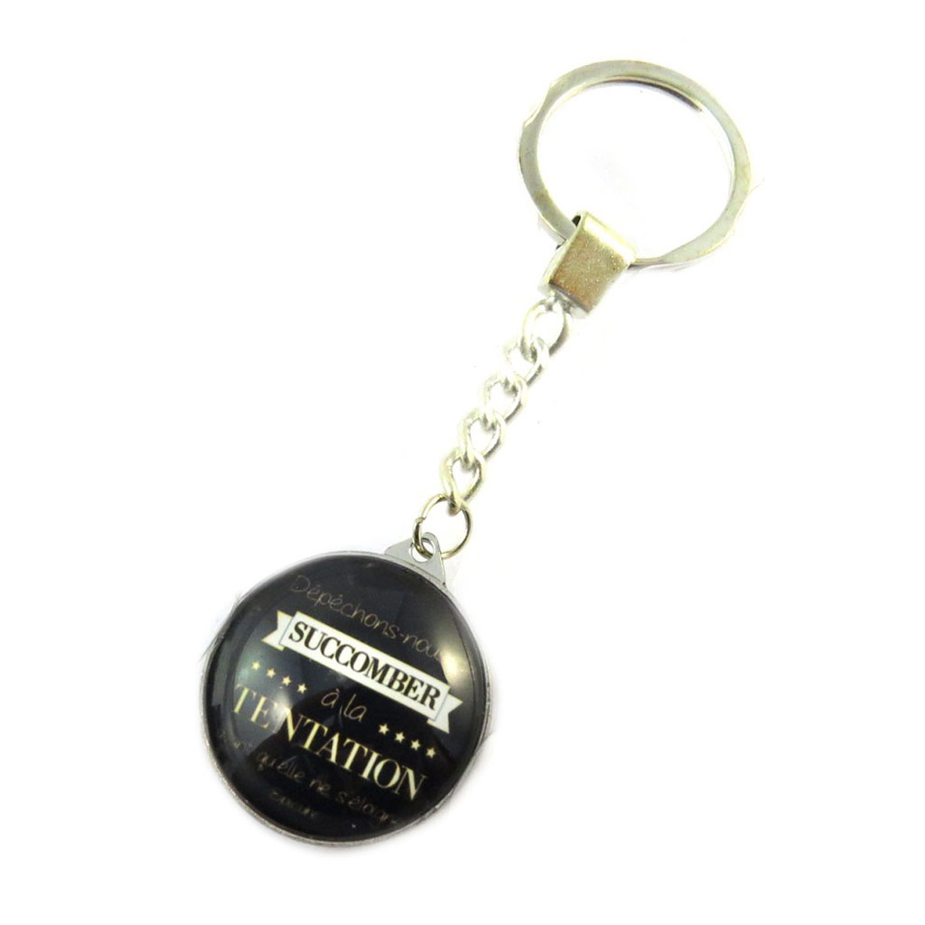 Porte-Clés verre \'Citations\' noir (\'Dépèchons-nous de succomber à la Tentation \') - [N8457]