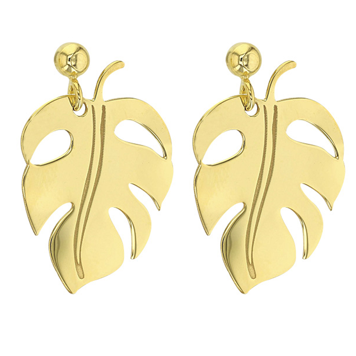 Boucles d\'oreilles artisanales argent \'Jungle\' doré - 25x19 mm (feuilles de monsteras) - [Q9338]