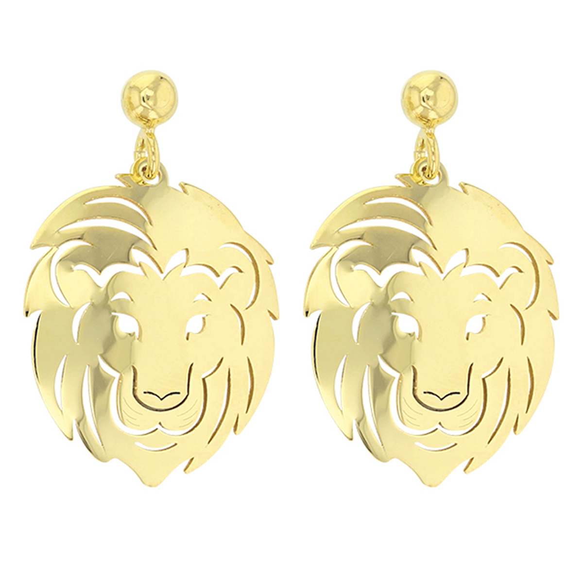 Boucles d\'oreilles artisanales argent \'Jungle\' doré - 22x20 mm (lion) - [Q9340]