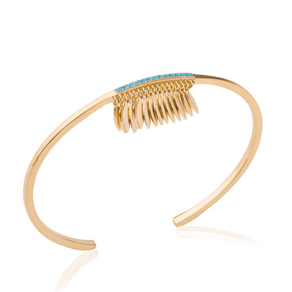 Bracelet plaqué or ouvert \'Navajos\' turquoise doré - 60 mm, 20x10 mm - [P1976]