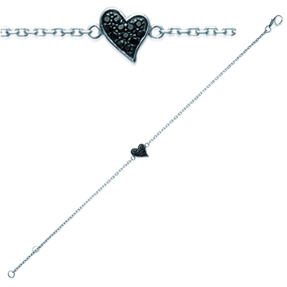 Bracelet Argent \'Love\' noir argenté (rhodié) - 10x9 mm - [I9094]