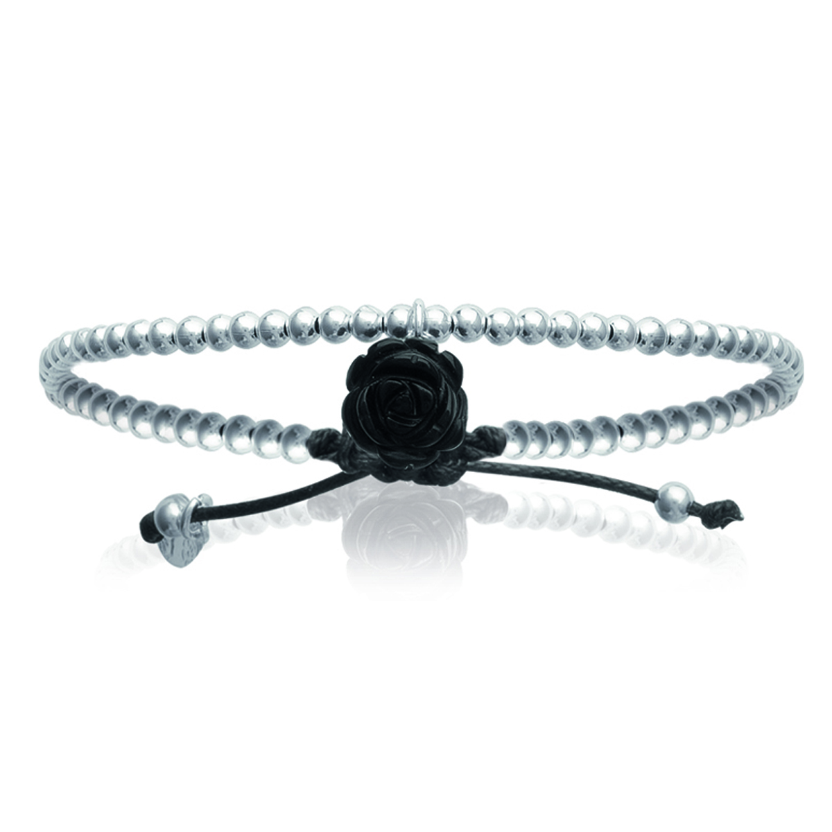 Bracelet Argent \'Rose Noire\' noir argenté - 13 mm - [I9117]