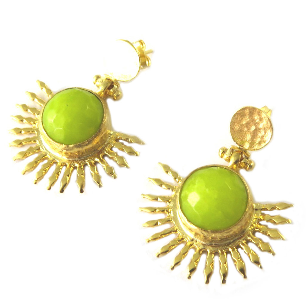 Boucles d\'oreilles artisanales plaqué or \'Princesse Ottomane\' agate verte doré -  38x30 mm - [P2234]