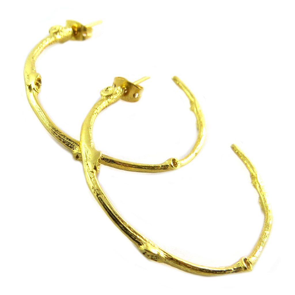 Créoles artisanales plaqué or \'Princesse Ottomane\' doré -  35 mm 3 mm - [P2263]