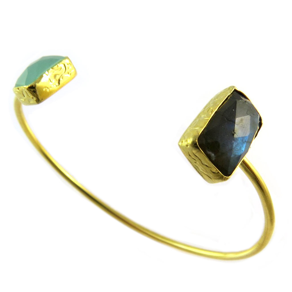 Bracelet artisanal plaqué or \'Princesse Ottomane\' gris vert doré - [P2275]