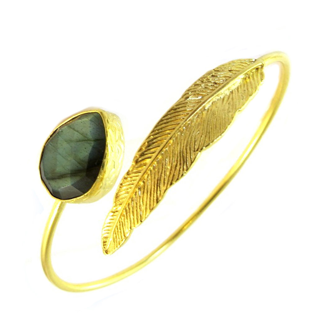 Bracelet artisanal plaqué or \'Princesse Ottomane\' labradorite doré - [P2277]