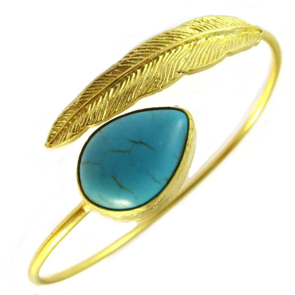 Bracelet artisanal plaqué or \'Princesse Ottomane\' turquoise doré - [P2278]